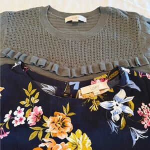 Two (2) - XXL LOFT Charcoal Sweater and Navy Floral Blouse